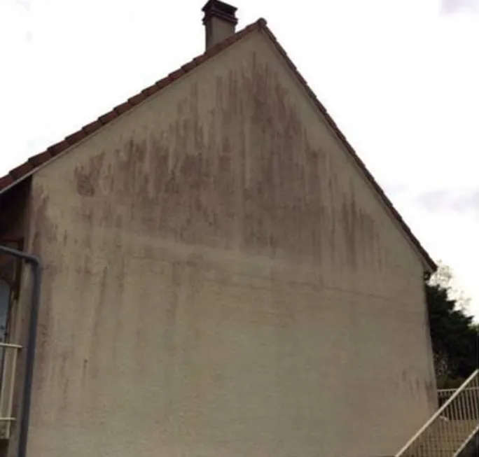 Façade de maison noircie par les traces de pollution